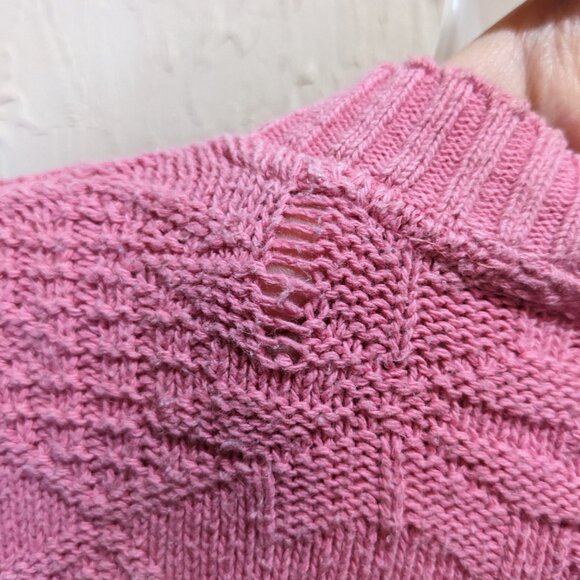 Vintage 90s Pink Cable Knit Sweater Womens M Spring Pastel Cottage Cotton Top - Picture 4 of 5